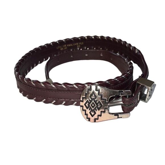 Vintage Genuine Steel Lace Belt Brown w/Silver Hardware Southwestern Belt - Picture 11 of 12